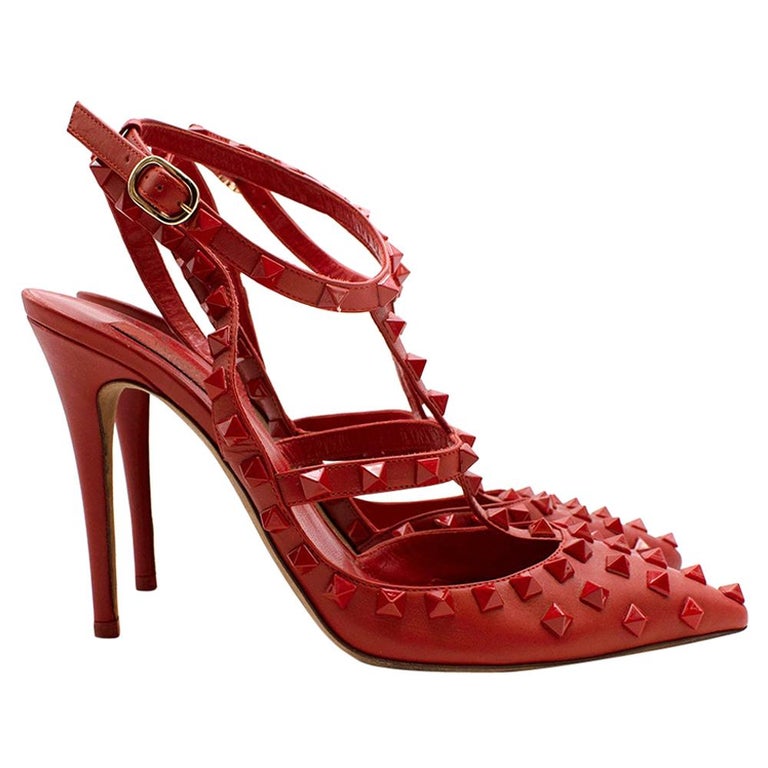 Rockstud Red Leather Slingback Sandals 39 at 1stDibs | red slingback sandals, valentino red valentino red studded heels