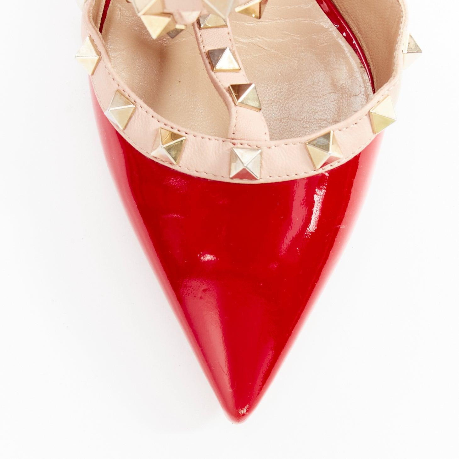 VALENTINO Rockstud rot Lack Käfig nackt Leder Riemchenabsätze EU38 im Angebot 2