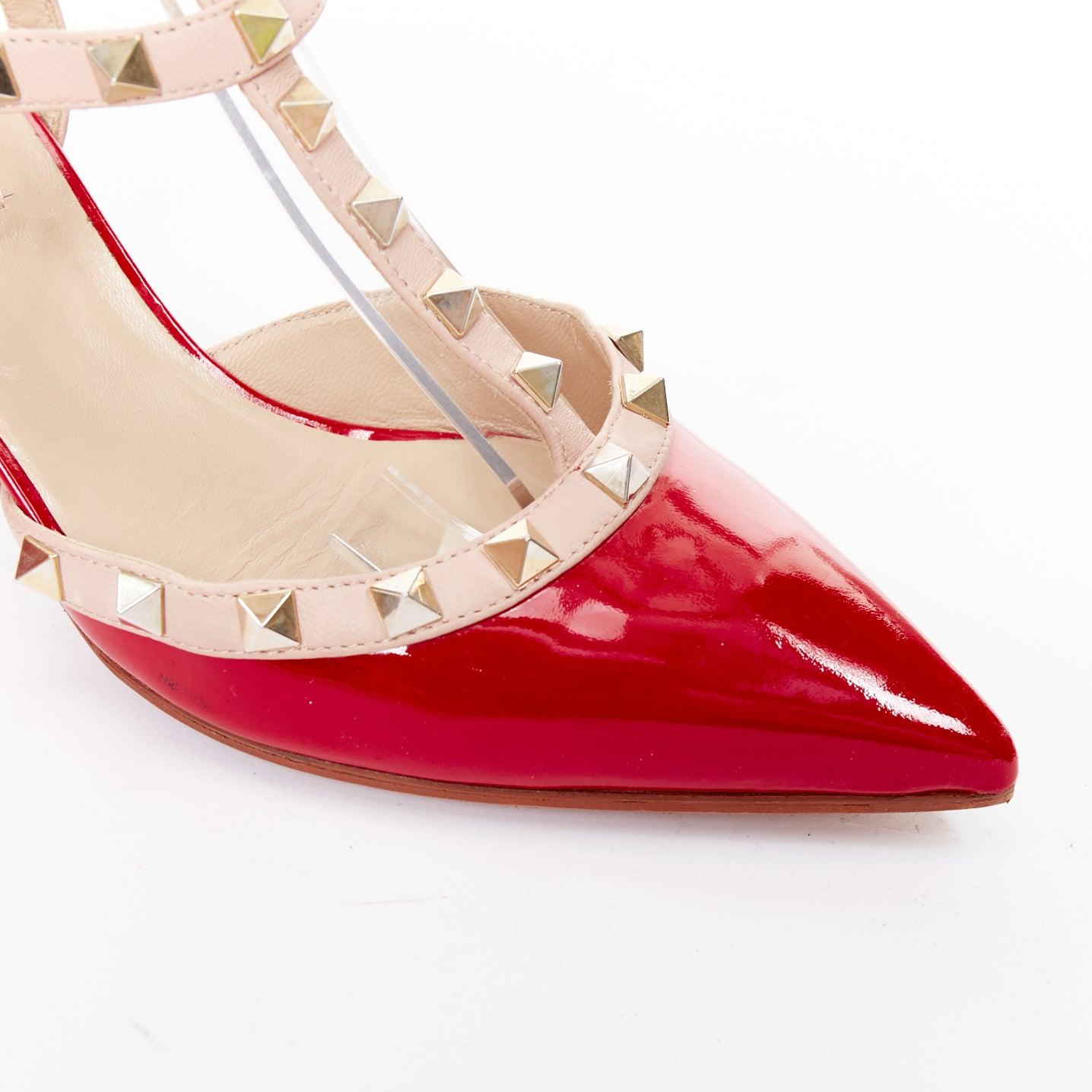 VALENTINO Rockstud rot Lack Käfig nackt Leder Riemchenabsätze EU38 im Angebot 3