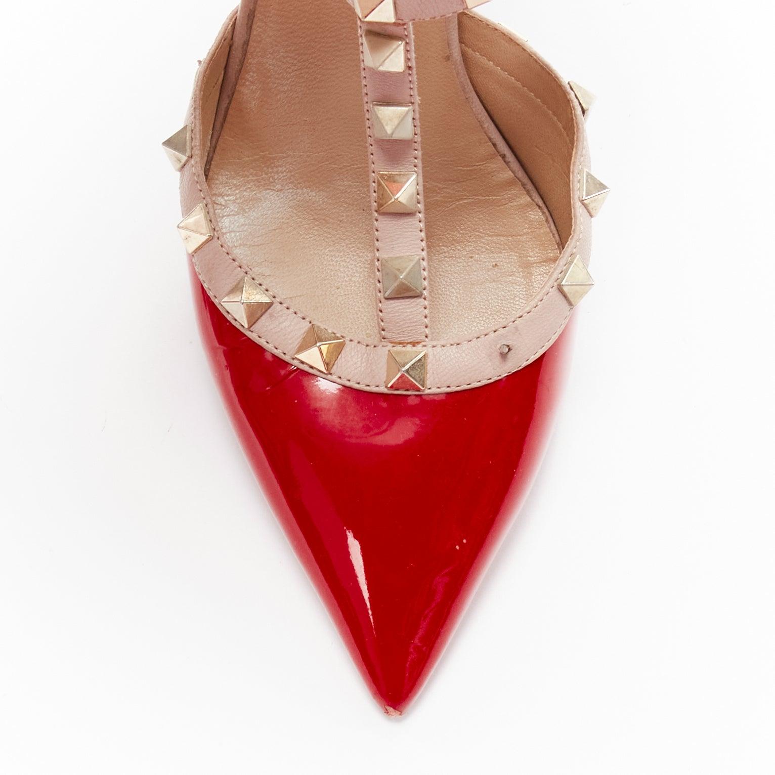 VALENTINO Rockstud red patent leather gold stud caged pump EU38 For Sale 2