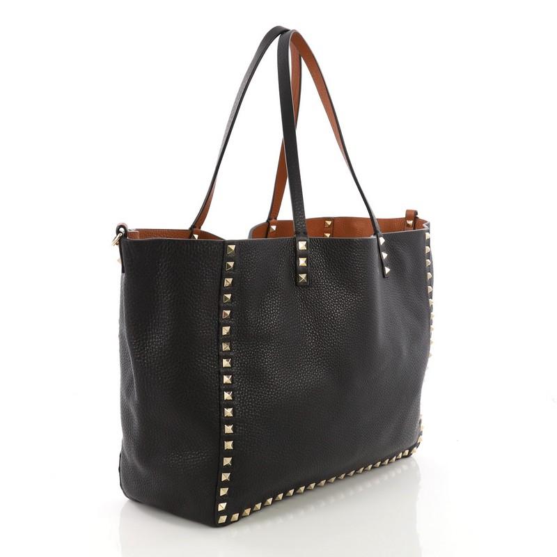 Black Valentino Rockstud Reversible Convertible Tote Leather Medium