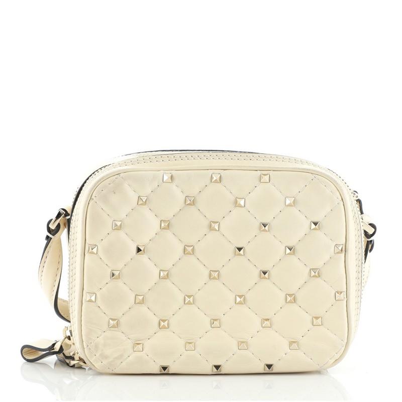 White Valentino Rockstud Spike Camera Bag Quilted Leather Mini