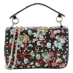 Valentino Rockstud Spike Flap Bag Bead Embellished Quilted Leather Medium