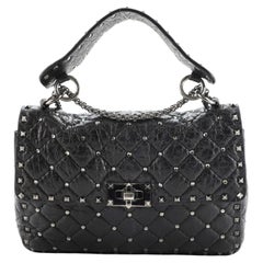 Valentino Rockstud Spike Flap Bag Crystal Embellished Quilted Leather Medium
