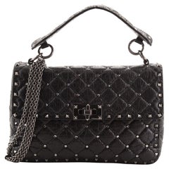 Valentino Rockstud Spike Flap Bag Crystal Embellished Quilted Leather Mediumu 