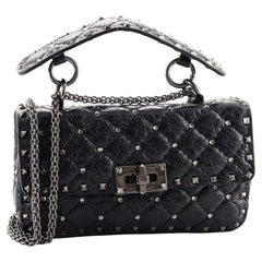 Valentino Rockstud Spike Flap Bag Crystal Embellished Quilted Leather Small