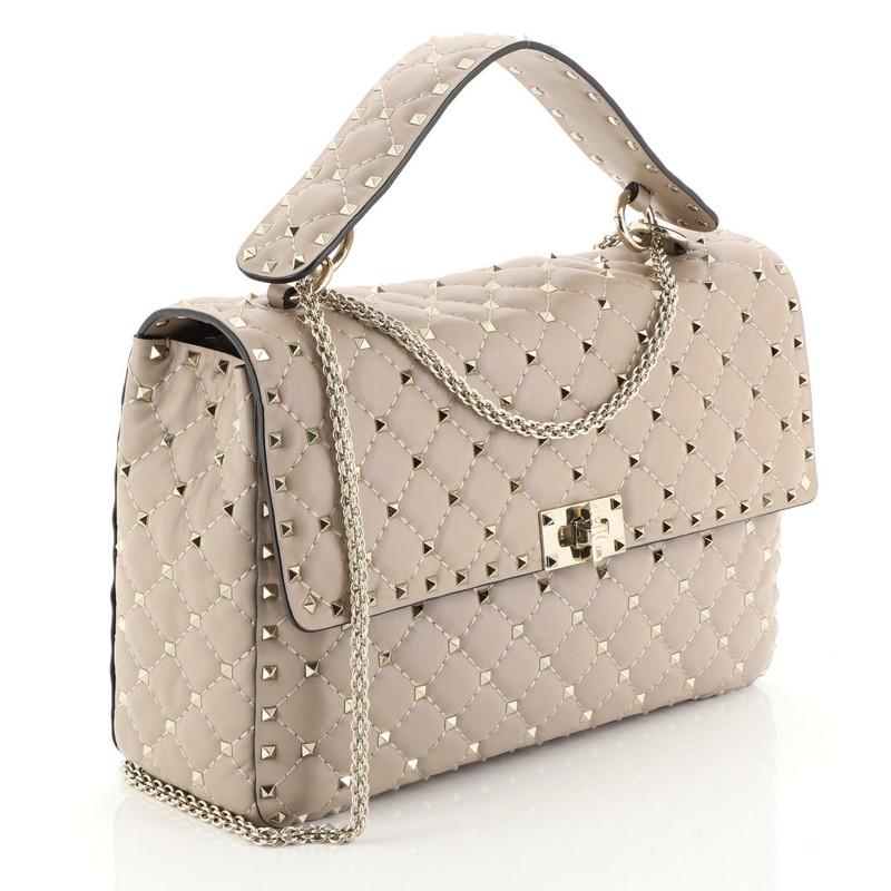 Beige Valentino Rockstud Spike Flap Bag Quilted Leather Large