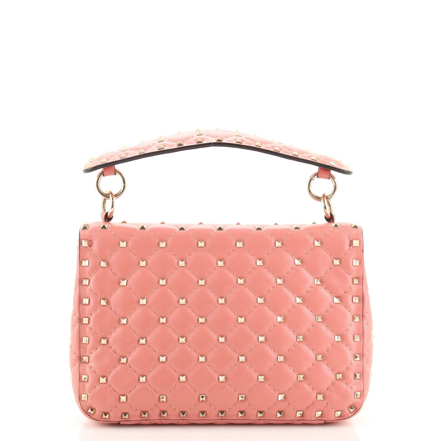 Valentino Rockstud Spike Klappentasche aus gestepptem Leder Medium (Beige)
