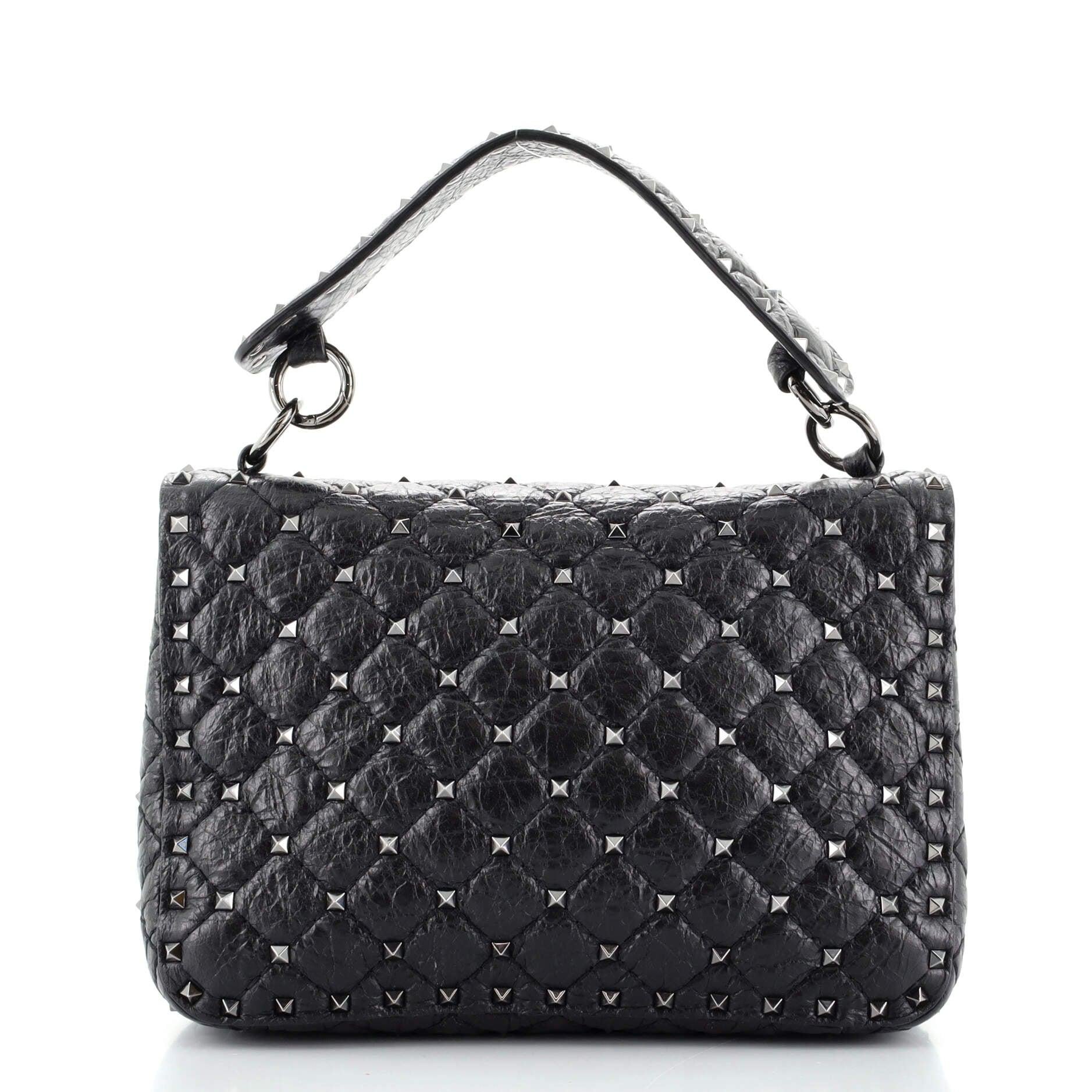 Black Valentino Rockstud Spike Flap Bag Quilted Leather Medium