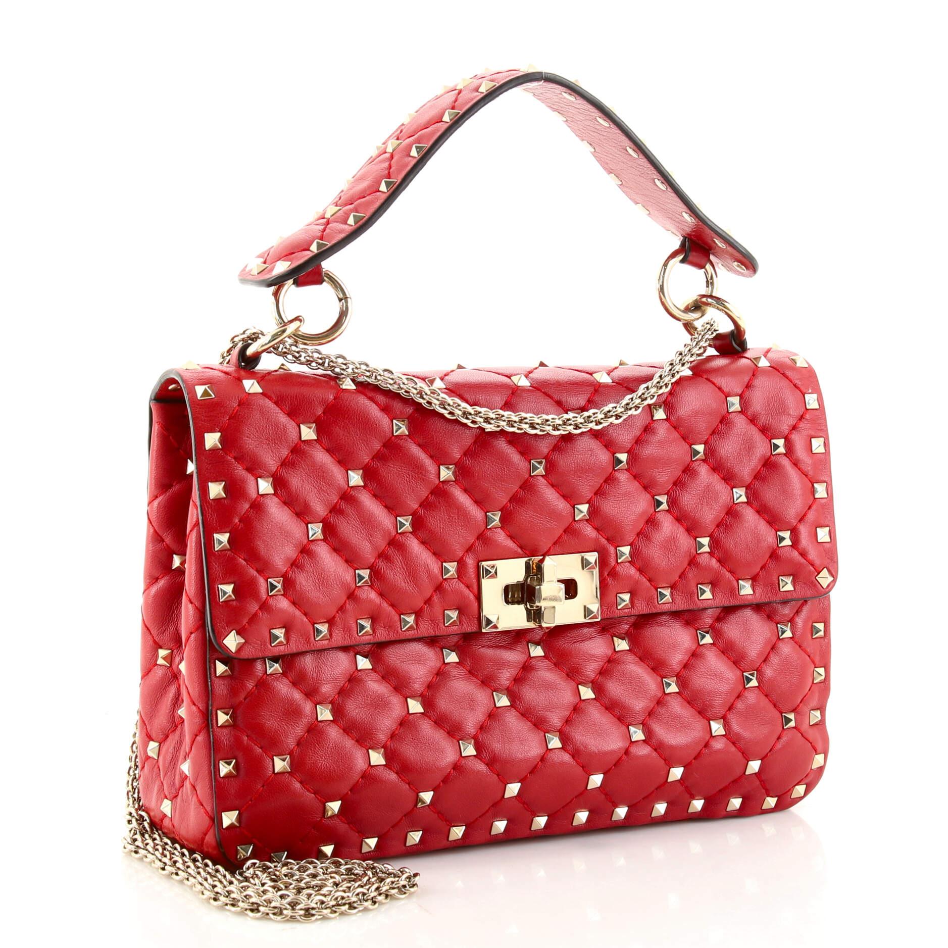 Red Valentino Rockstud Spike Flap Bag Quilted Leather Medium