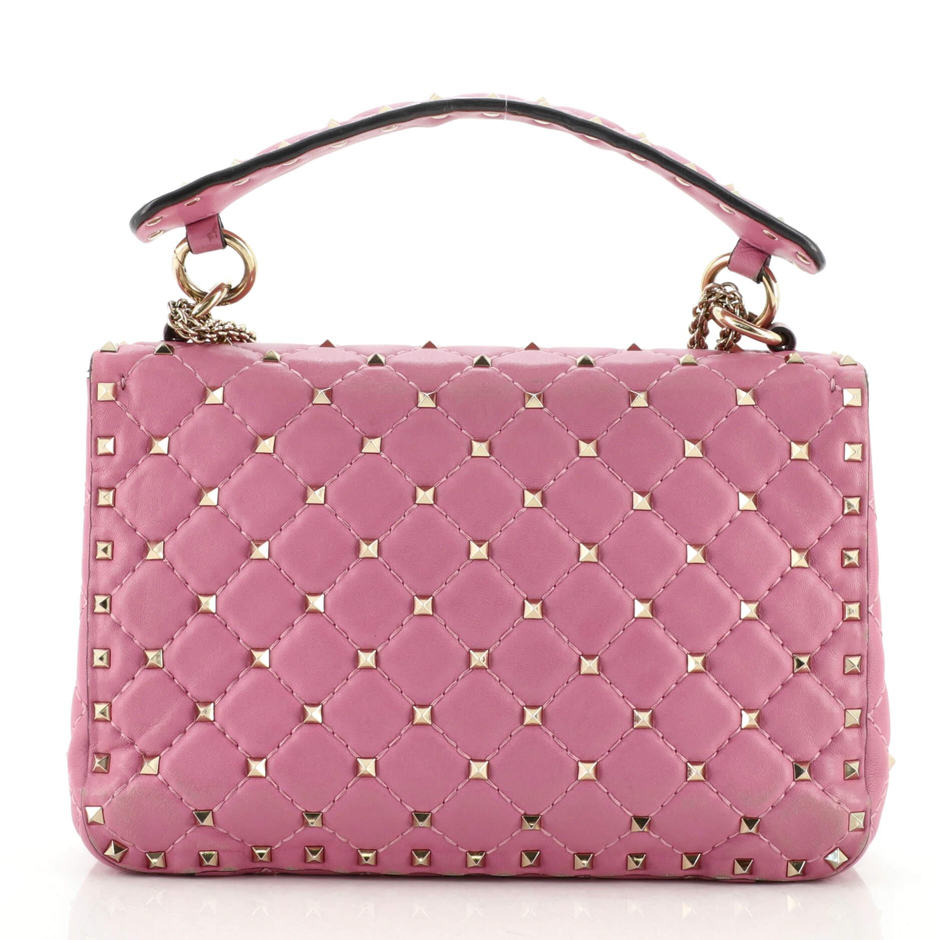 Pink Valentino Rockstud Spike Flap Bag Quilted Leather Medium