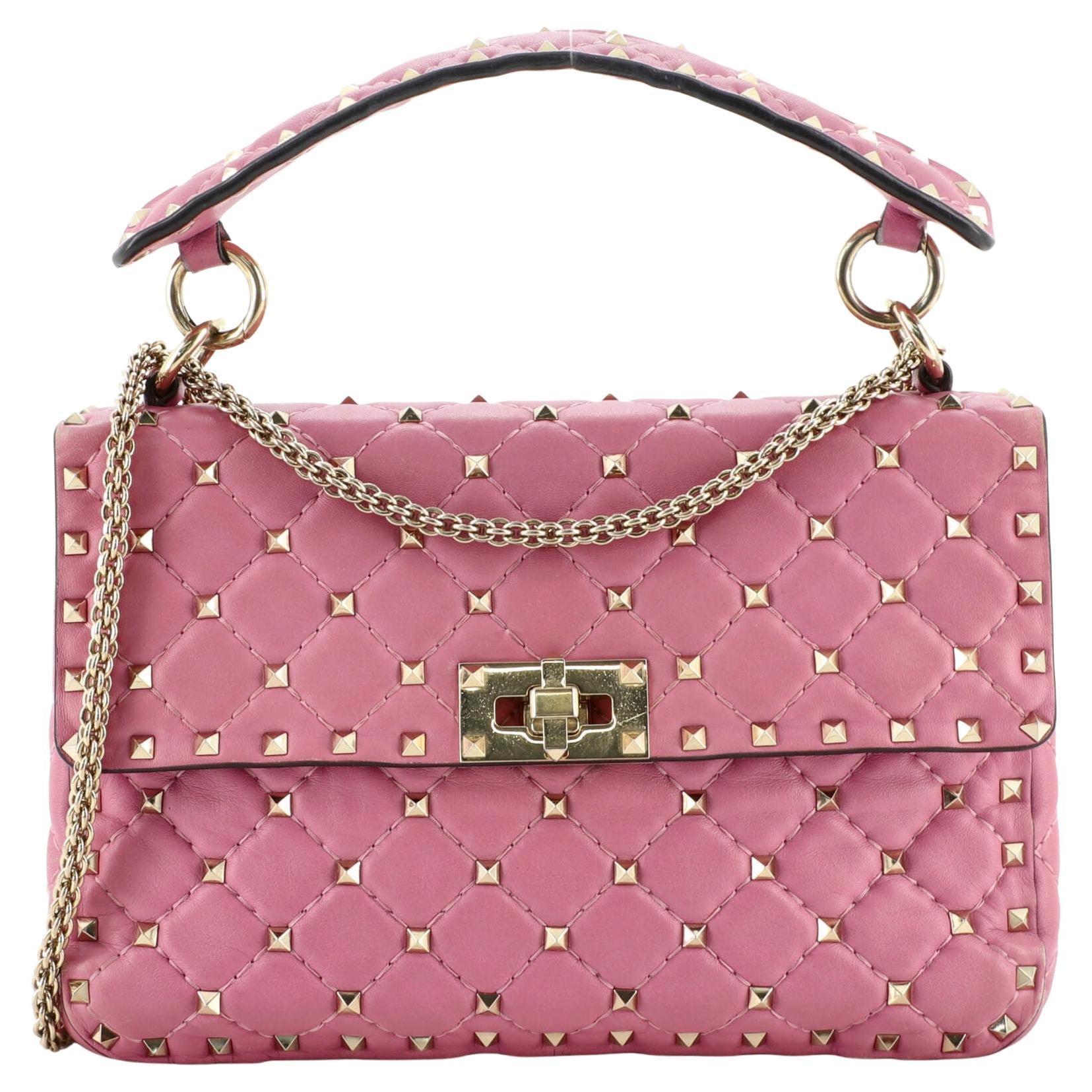 Valentino Pink Rockstud Leather Satchel For Sale at 1stDibs