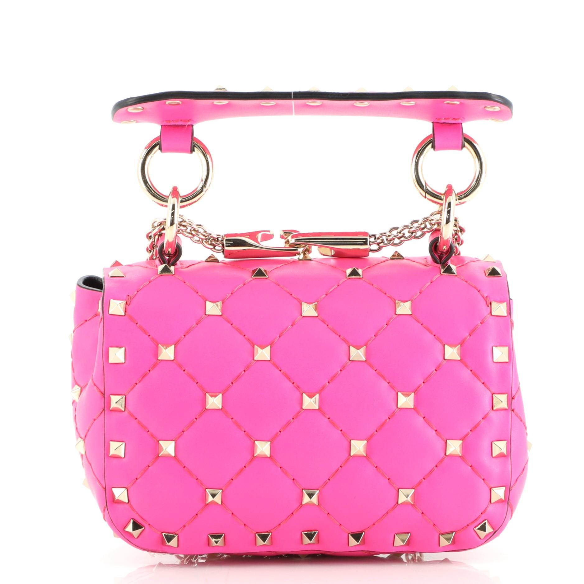 Pink Valentino Rockstud Spike Flap Bag Quilted Leather Micro