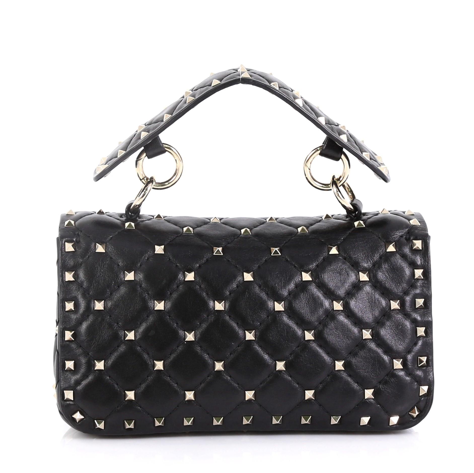 Black Valentino Rockstud Spike Flap Bag Quilted Leather Small