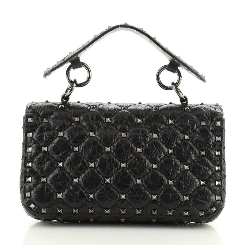 Black Valentino Rockstud Spike Flap Bag Quilted Leather Small