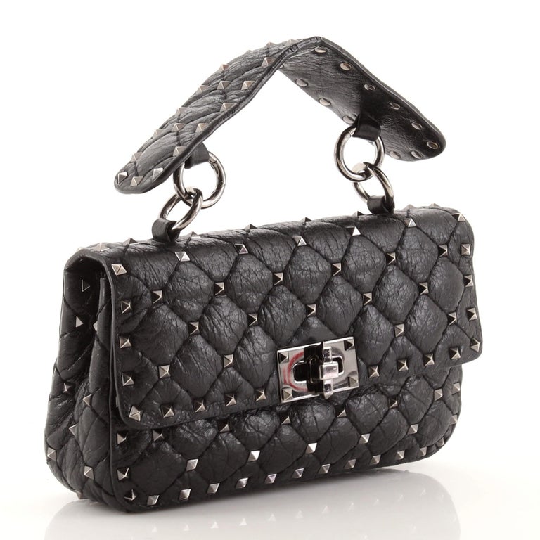 Black Valentino Rockstud Spike Flap Bag Quilted Leather Small For Sale