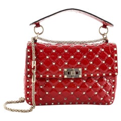 Valentino Rockstud Spike Flap Bag Quilted Patent Medium