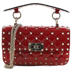 Valentino Rockstud Spike Flap Bag Quilted Patent Small