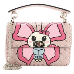 Valentino Rockstud Spike Klappentasche aus gestepptem bedrucktem Leder Medium