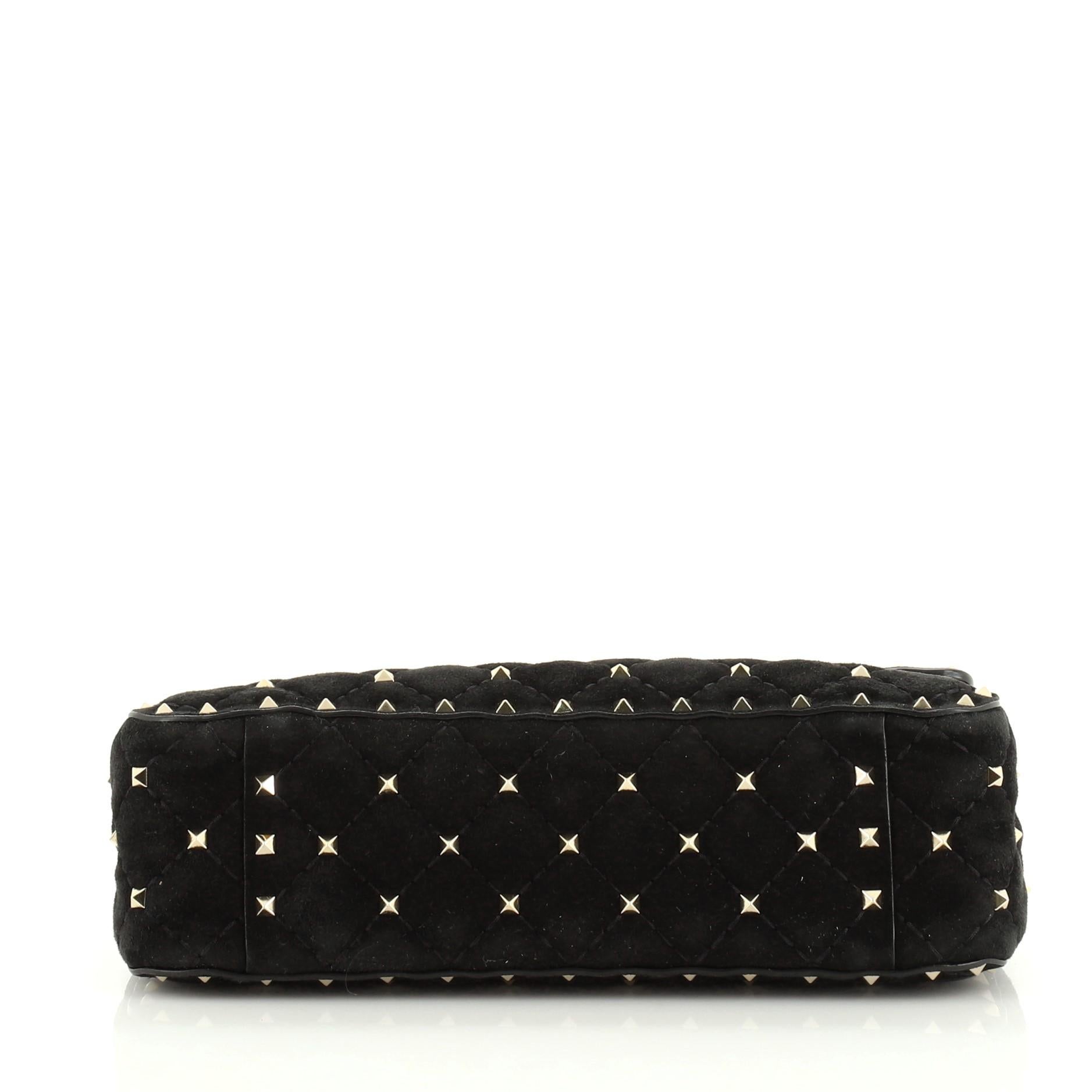 Black Valentino Rockstud Spike Flap Bag Quilted Suede Medium