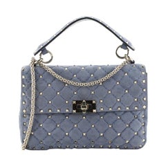Valentino Rockstud Spike Flap Bag Quilted Suede Medium