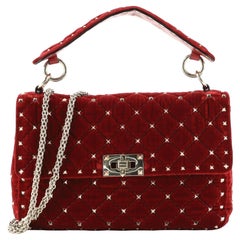 Valentino Rockstud Spike Klappentasche aus gestepptem Samt Medium