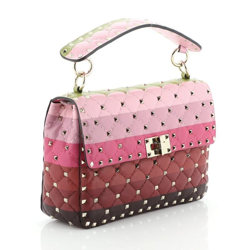 Valentino Rockstud Spike Flap Tasche gestreiftes gestepptes Leder Medium (Beige)