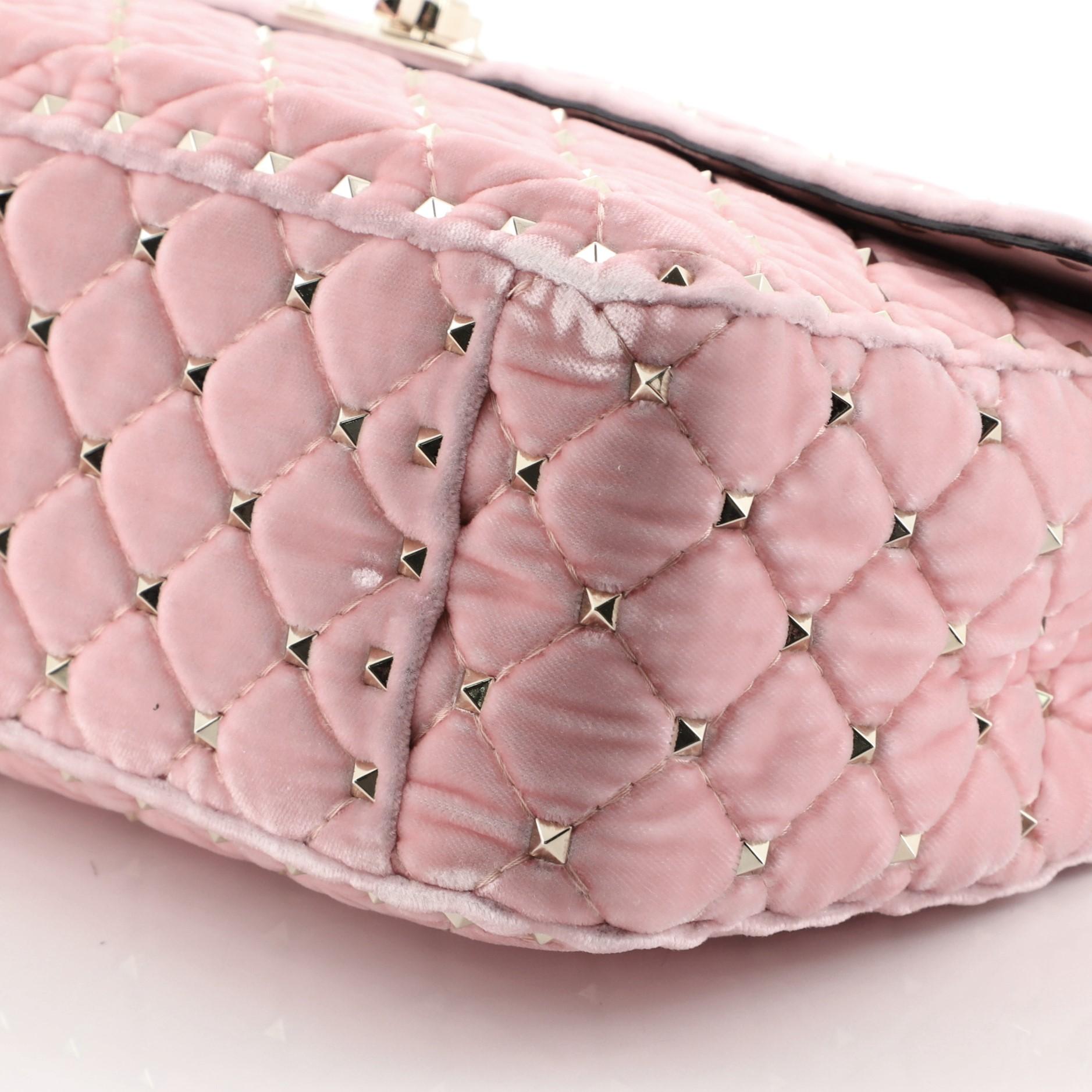 Pink Valentino Rockstud Spike Flap Shoulder Bag Quilted Velvet Large