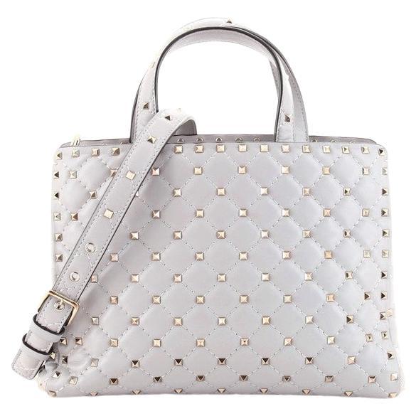 Valentino Rockstud Spike Top Handle Tote Quilted Leather Small