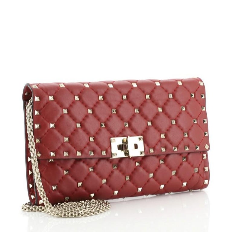 Valentino Rockstud Spike Wallet on Chain Quilted Leather Small at ...