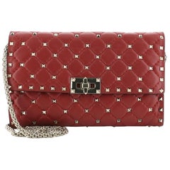Valentino Rockstud Spike Wallet on Chain Quilted Leather Small