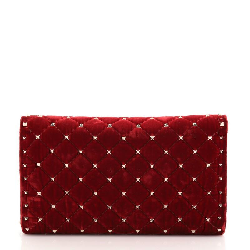 Red Valentino Rockstud Spike Wallet on Chain Quilted Velvet Small
