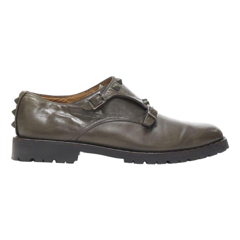 VALENTINO Rockstud stud embellished strap dual buckle monk brogue loafer EU42 For Sale