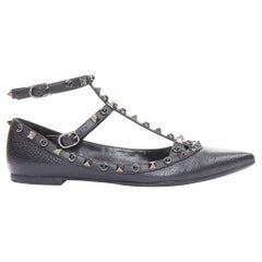 VALENTINO Rockstud textured calf mixed stone stud caged ballet flats EU37.5