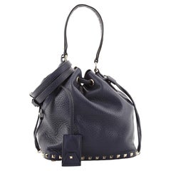 Valentino Rockstud Top Handle Bucket Bag Leather Small