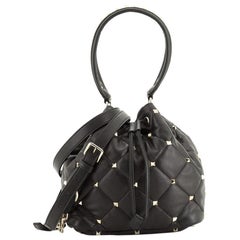 Valentino Rockstud Top Handle Bucket Bag Quilted Leather Small