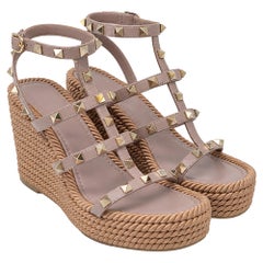 Valentino Rockstud Torchon 105 Espadrille Wedge in Pink Leather