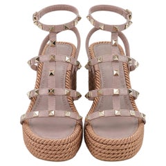 Valentino Rockstud Torchon 105 Espadrille Wedge in Pink Leather