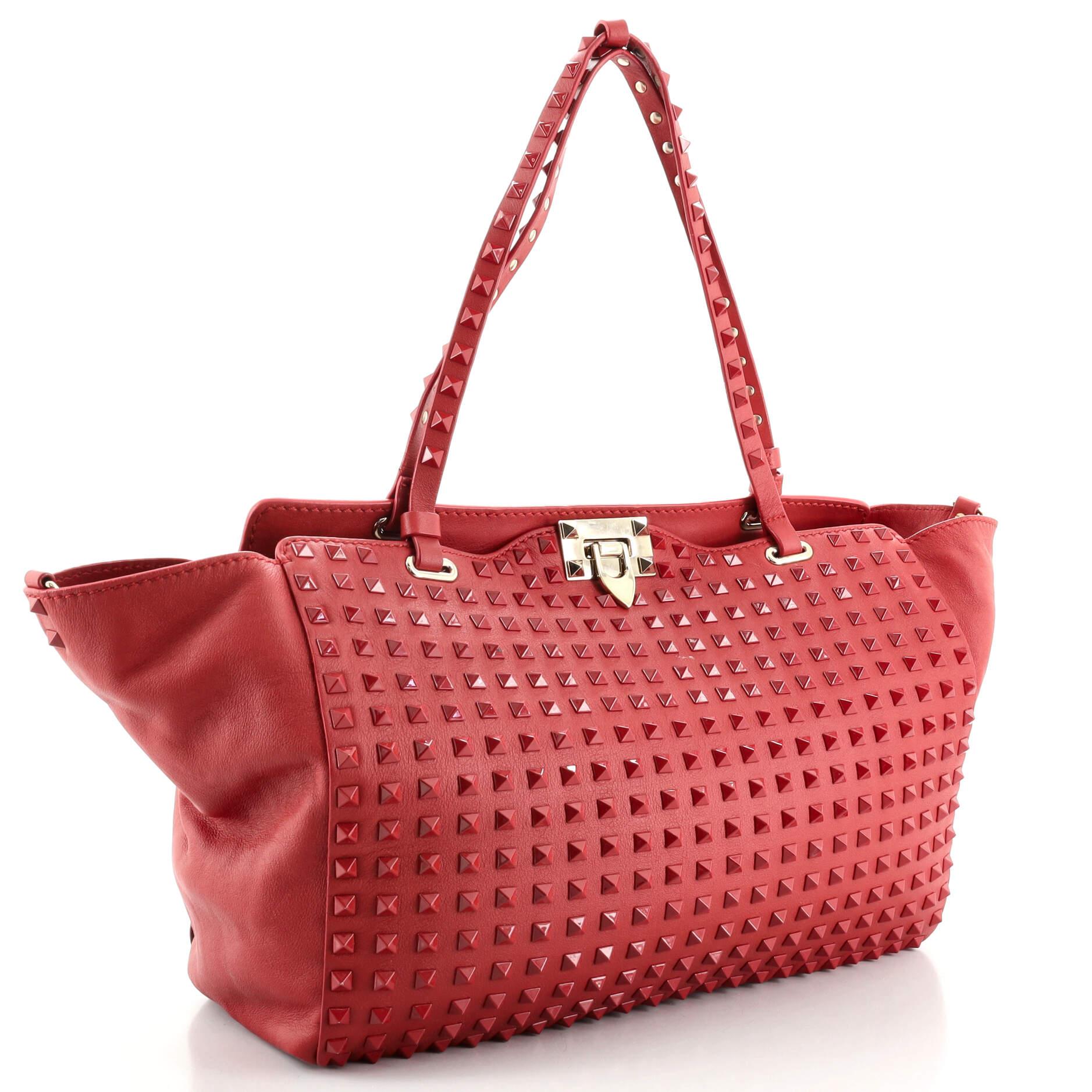 Rosso Valentino Rockstud Tote in pelle con borchie Medium