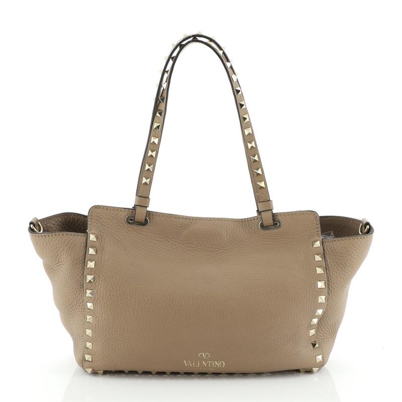 Brown Valentino Rockstud Tote Pebbled Leather Small