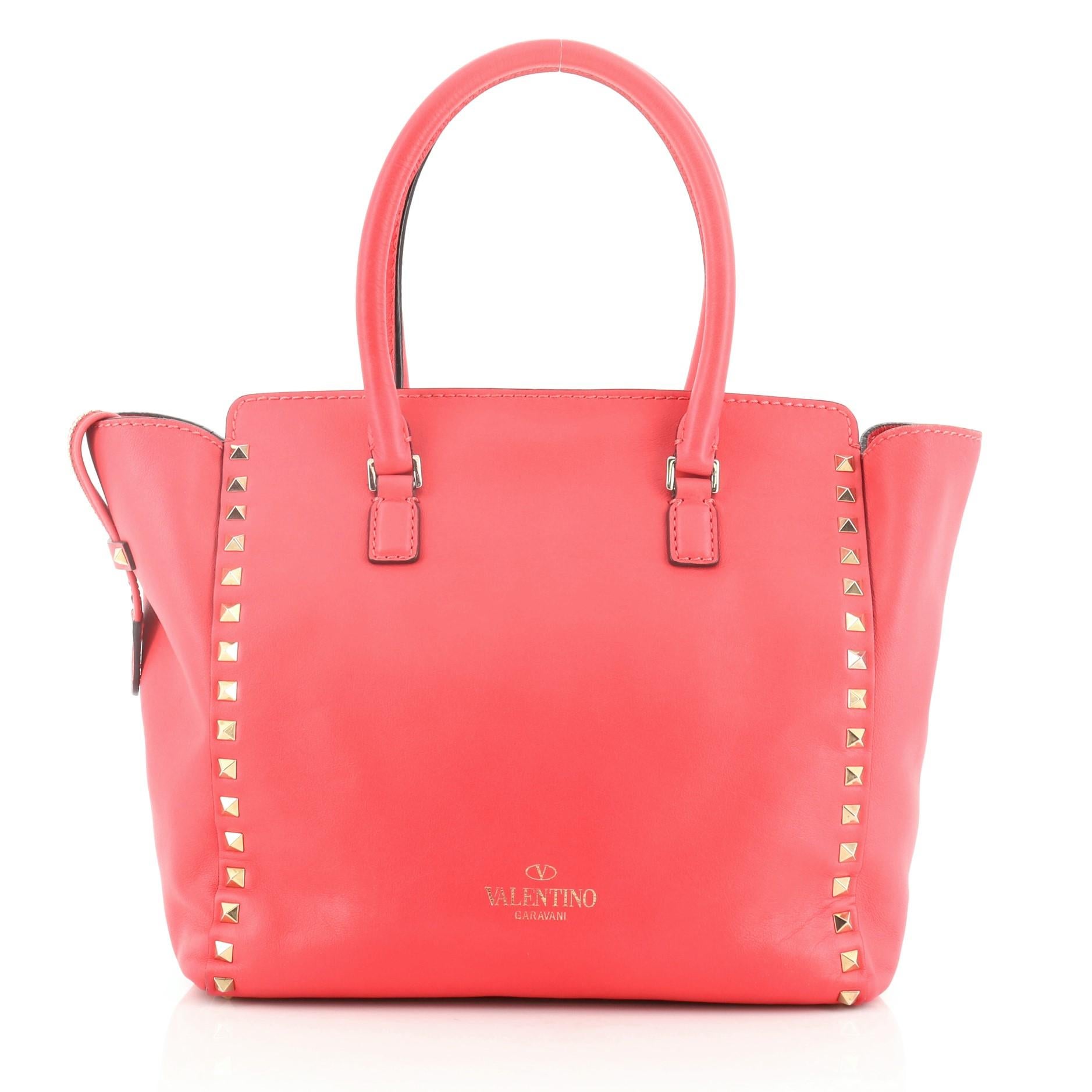 Pink Valentino Rockstud Tote Rigid Leather Medium