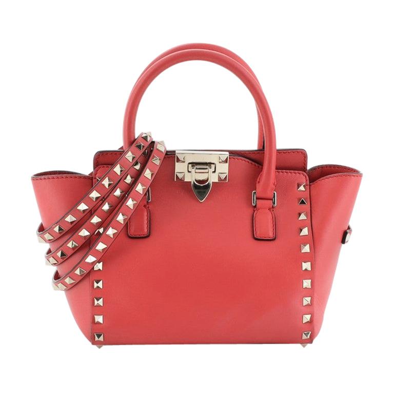 Valentino Red Leather Rockstud Trapeze Medium Tote Bag at 1stDibs