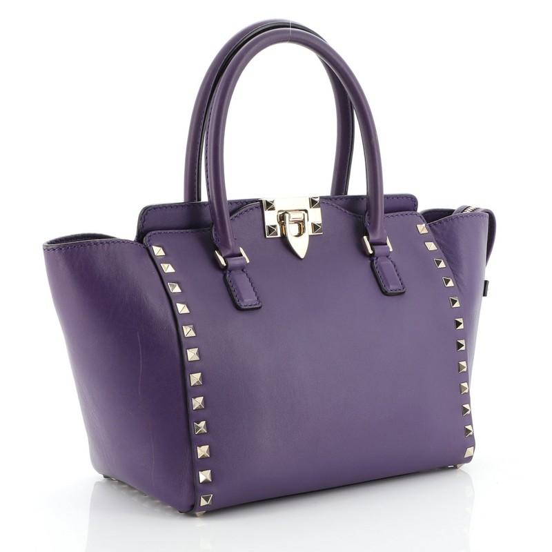 Purple Valentino Rockstud Tote Rigid Leather Small