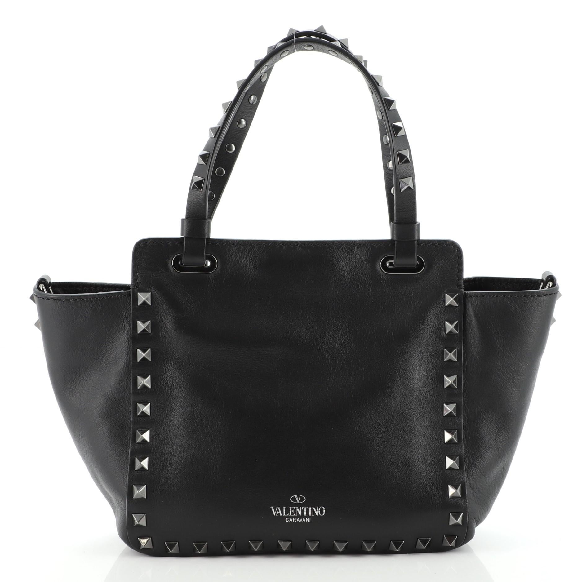 Black Valentino Rockstud Tote Soft Leather Mini