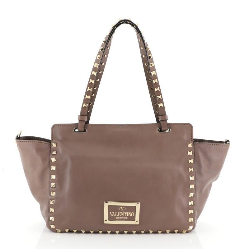 Brown Valentino Rockstud Tote Soft Leather Small 