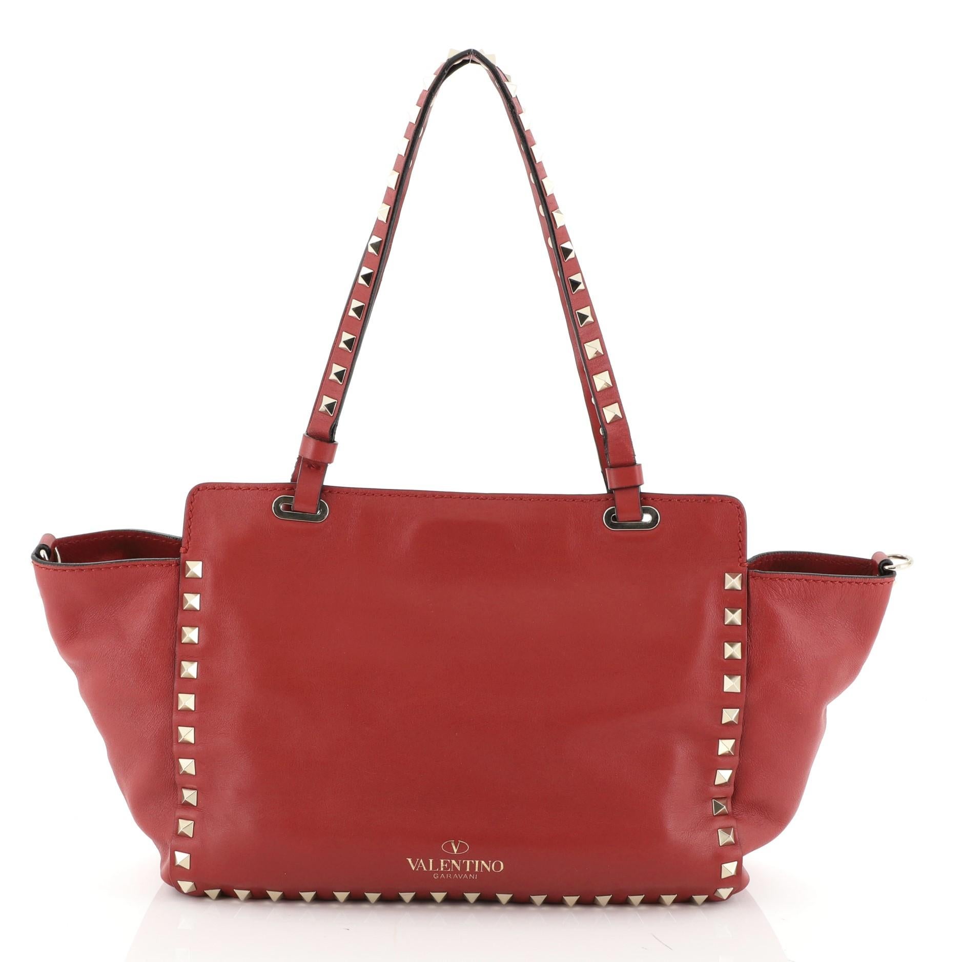 Brown Valentino Rockstud Tote Soft Leather Small