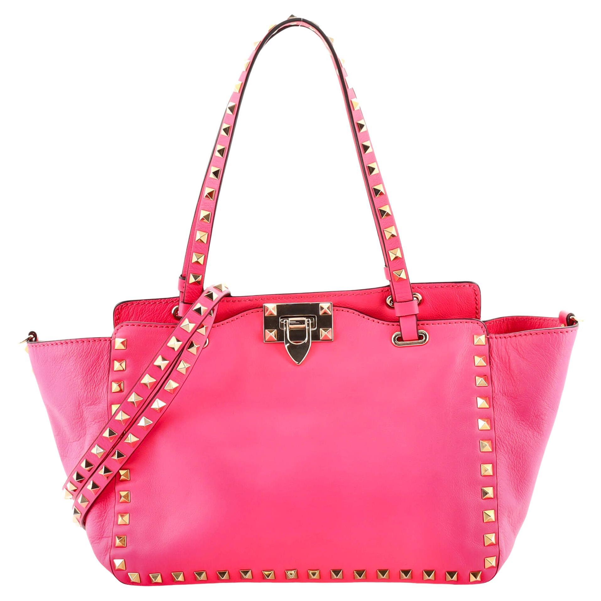 Valentino Pink Leather Small Rockstud Trapeze Tote For Sale at 1stDibs
