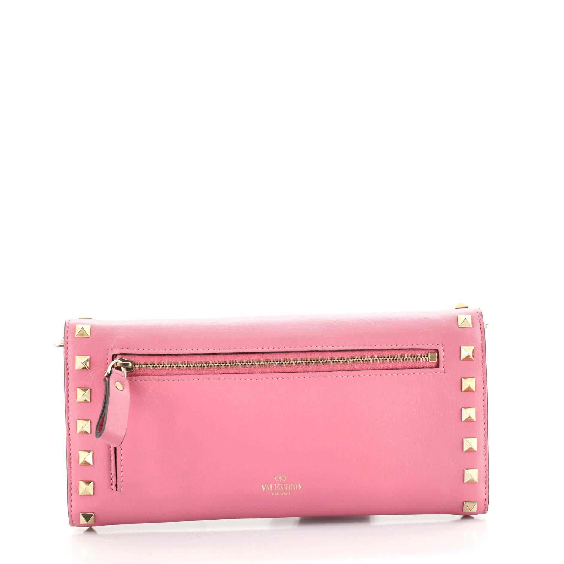 Pink Valentino Rockstud Trifold Travel Wallet Leather