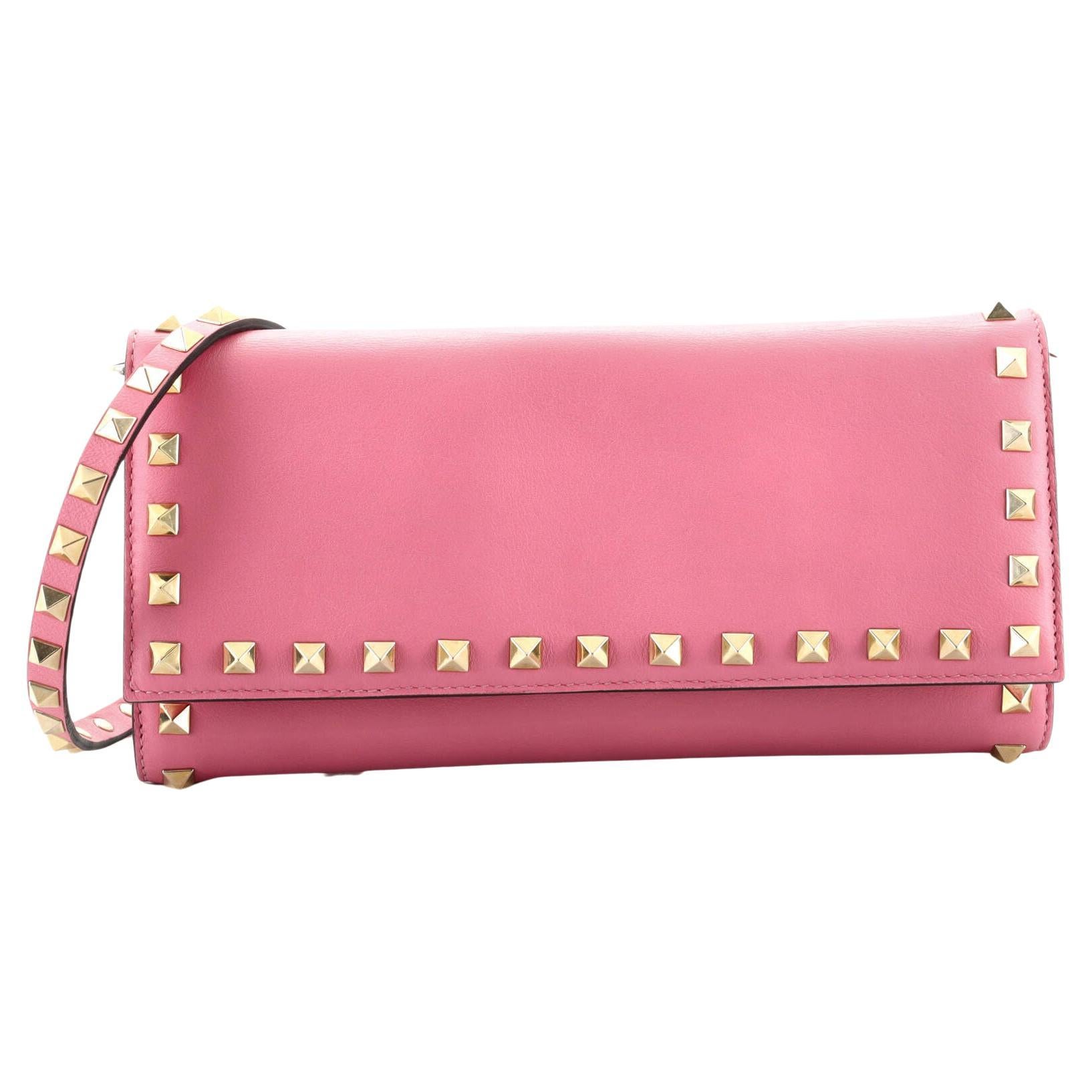 Valentino Rockstud Trifold Travel Wallet Leather