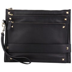 Valentino Rockstud Triple Zip Clutch Leather